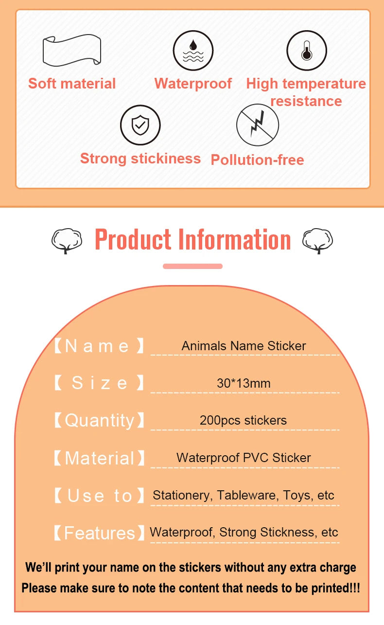 200Pcs Customize Waterproof First Name Sticker Personlized Tag Stickers Children Stationery Pencil Labels Decal for Kids School