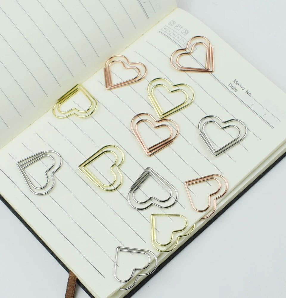 12-Piece Set Heart Paper Clips Colorful Binder for Love Notes Journaling DIY Craft School Supplies Office Organizing Party Favor