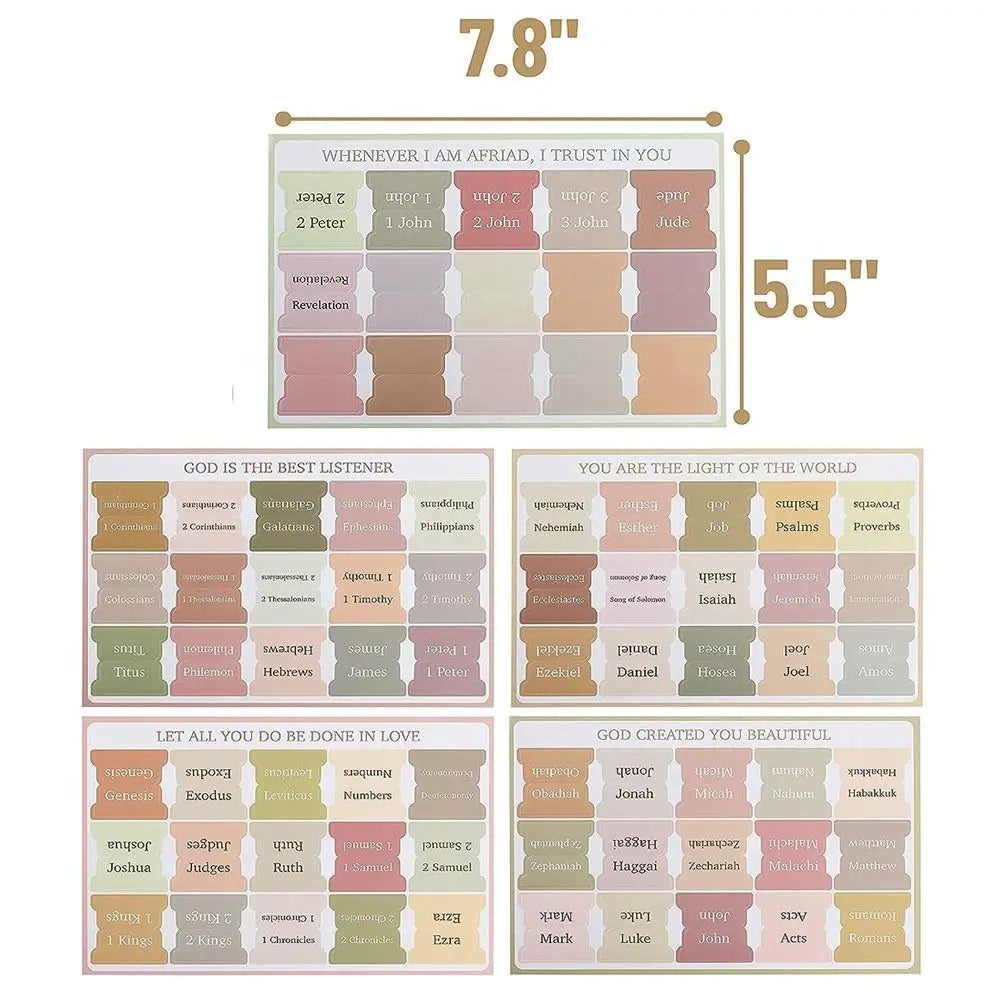 5 sheet/set Sticky Notes Bible Index Tabs Morandi Boho Theme Laminated Bible Tabs Studying Bible Index Memo Pads