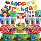 Cartoon SEsame-Streets Birthday Party Set Supplies Kids Disposable Tableware Balloon Cake Topper Banner Plates Decoration