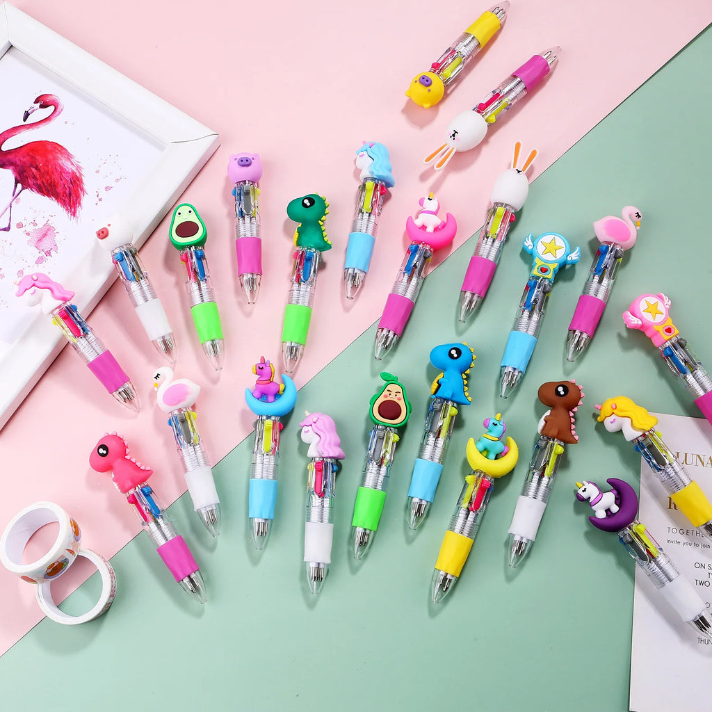 Cute Mini 4-Color Ballpoint Pens (10-Pack/20-Pack), Cartoon-Themed Diary Pens, 4-Color Retractable Ballpoint Pens, Stationery