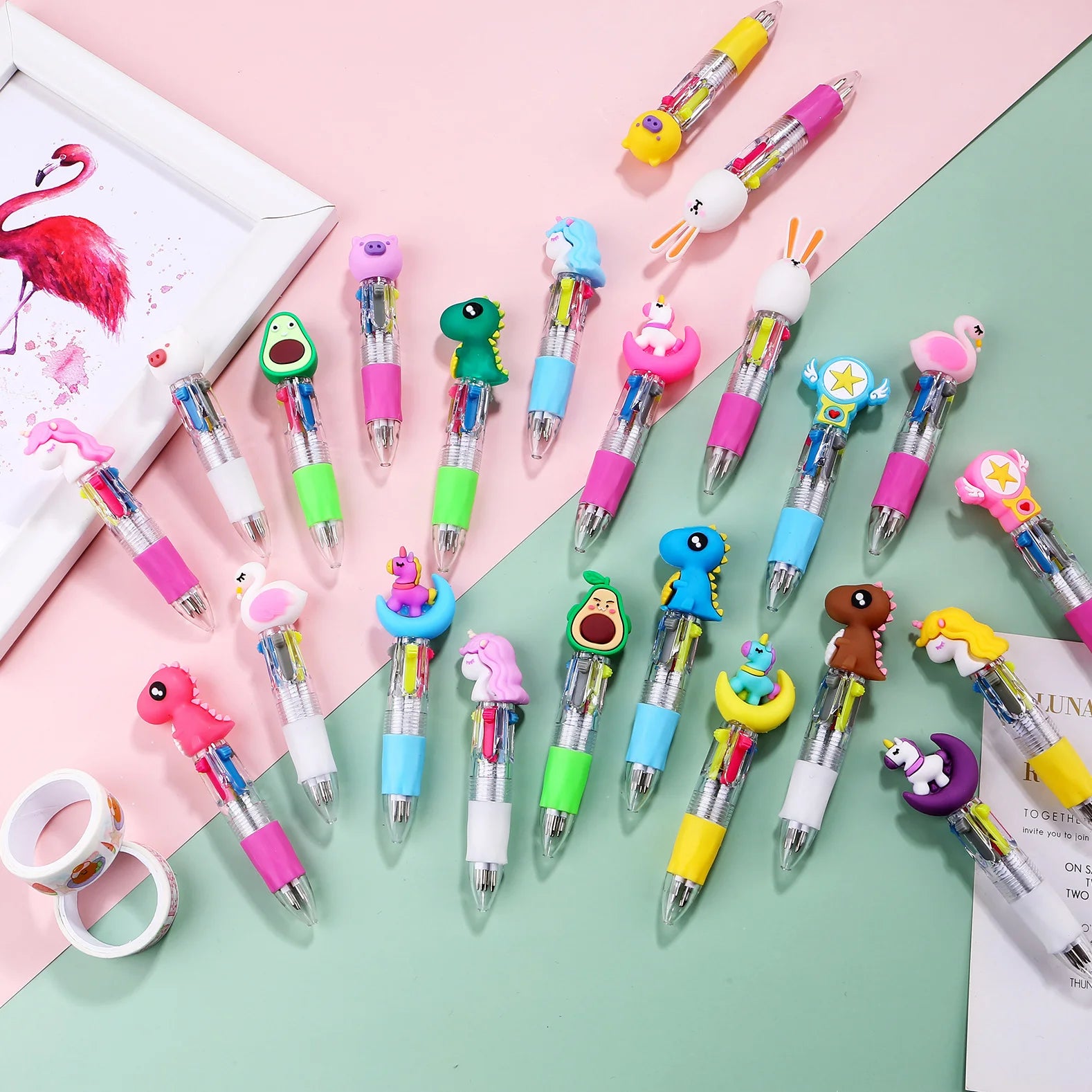 Cute Mini 4-Color Ballpoint Pens (10-Pack/20-Pack), Cartoon-Themed Diary Pens, 4-Color Retractable Ballpoint Pens, Stationery