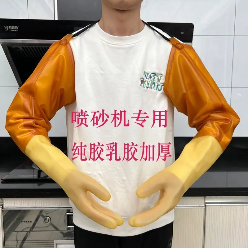 Sandblasting machine hand sleeve thickened wear-resistant rubber latex water and acid and alkali resistant gloves