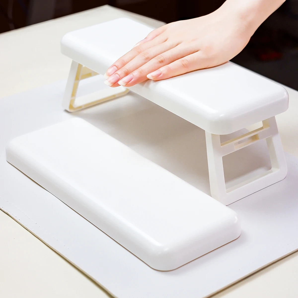 Plastic Manicure Handrest: Foldable Height Adjustment, UV Light Placement Ready, Comfortable Nail Treatment Support Tool