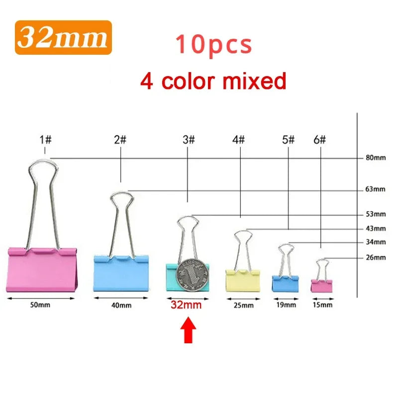 5-30Pcs Metal Binder Clips Colorful File Paper Clip 15/19/25/32/41/51mm Used for Books Stationery Clip School Office Supplies