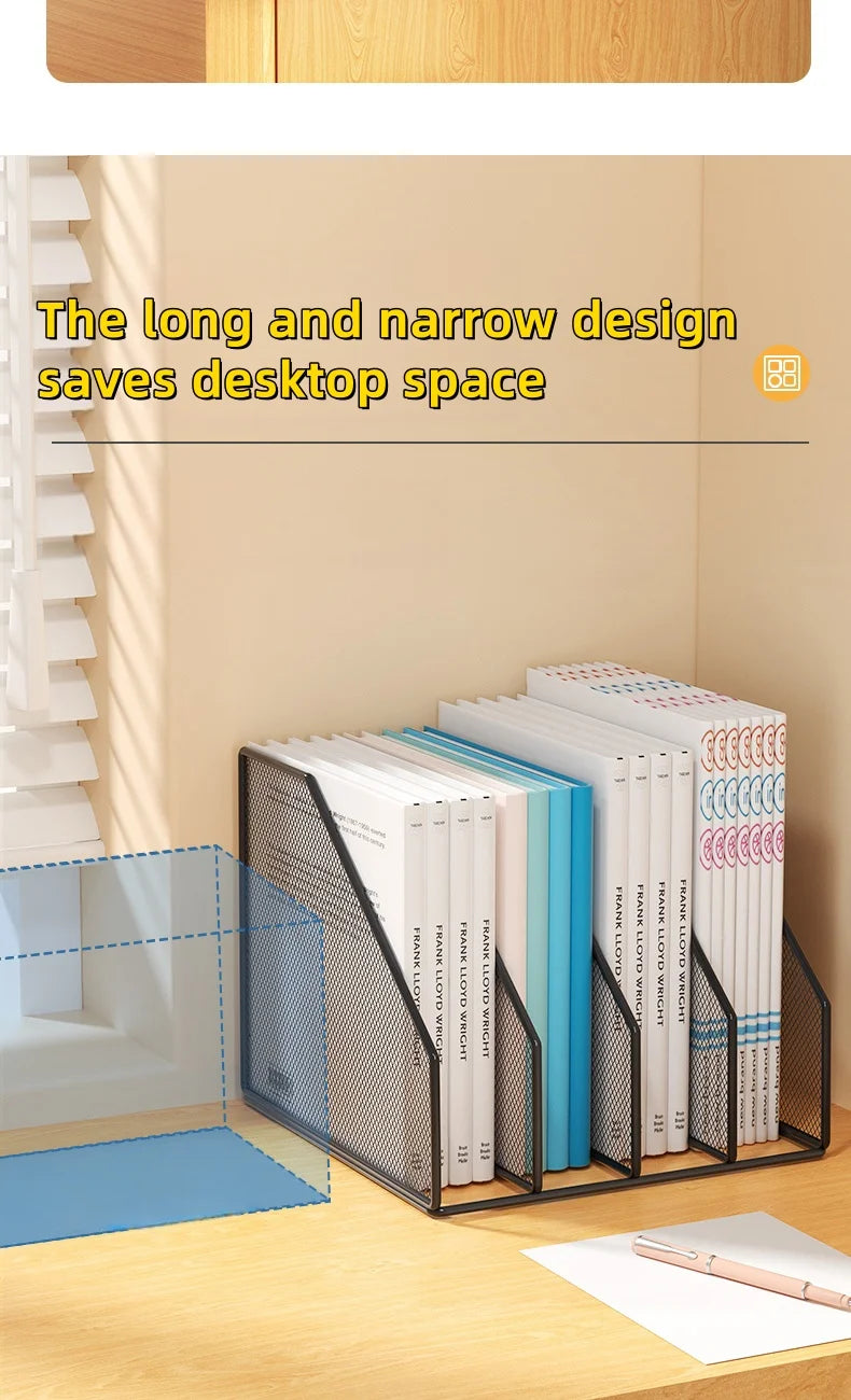 3 or 4 Slot Desktop File Organizer Metal Mesh Magazine Book Document Holder Black White for Office School Home Students Teachers
