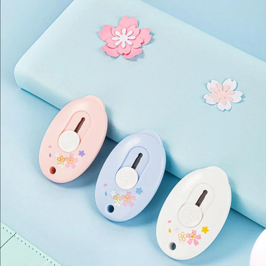 3 pcs Sakura Alloy Mini Portalble Utility Knife DIY Cutter Letter Envelope Opener Mail Knife Pocket School Office Supplies