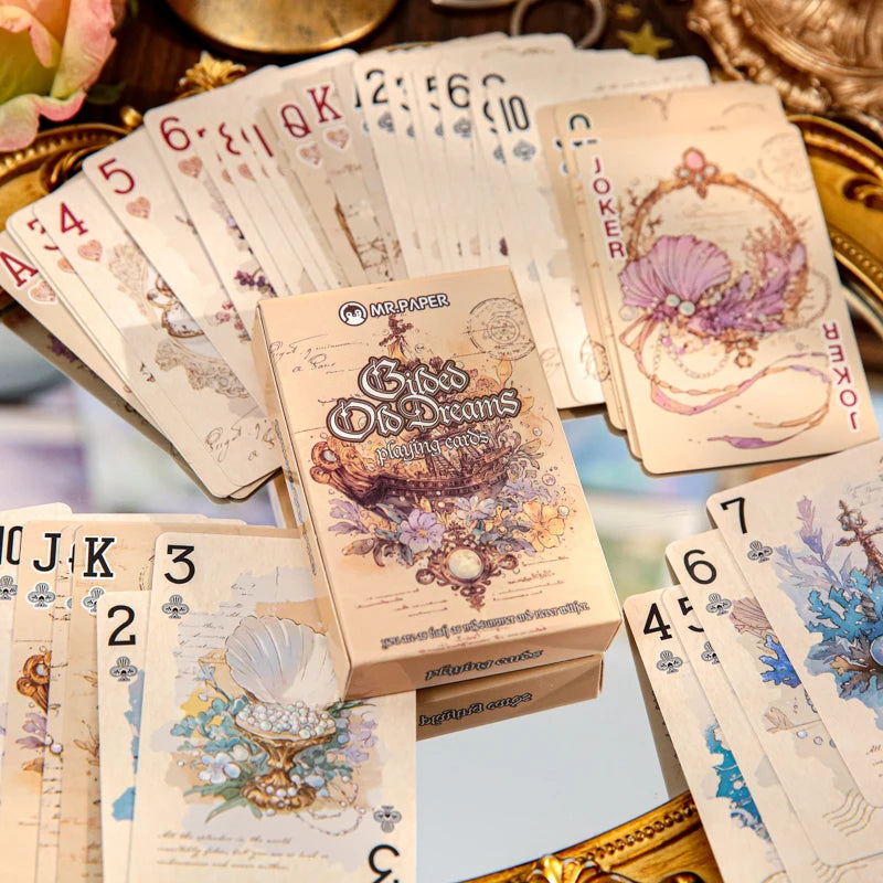 Mr.Paper 55Pcs/Box Gilded Old Dreams Playing Cards Cardstock , Vintage Art Illustration Poker for Journal Decor & Card Games