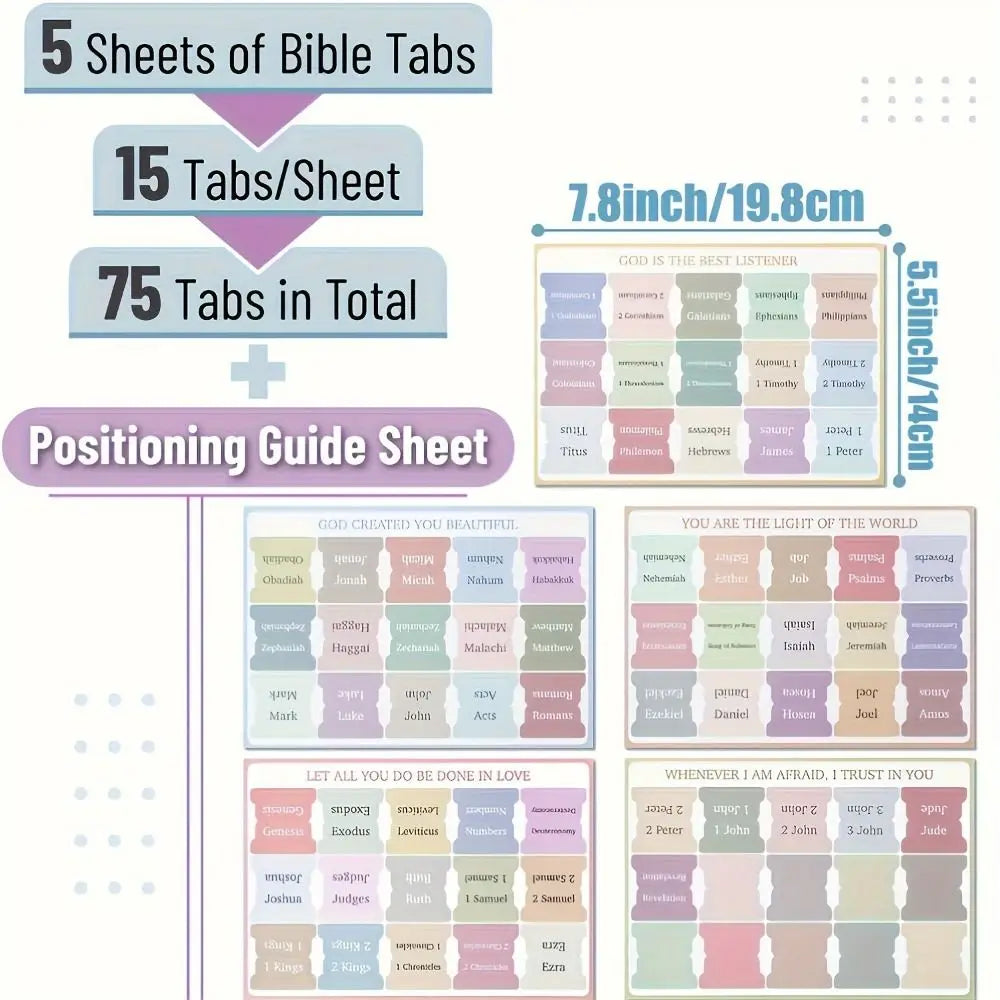 5 sheet/set Sticky Notes Bible Index Tabs Morandi Boho Theme Laminated Bible Tabs Studying Bible Index Memo Pads