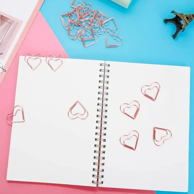 50 Mini Heart-Shaped Metal Paperclips/Set - Mini Rose Gold Heart Bookmark Clips, Perfect For Notebook Decorations And Stationery