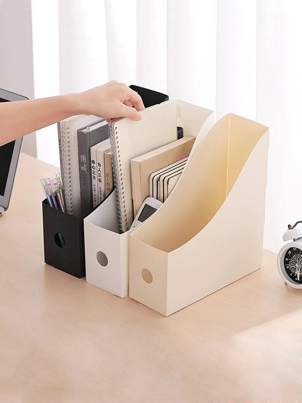 Plastic Desktop File Organizer, Student Office Document Bookends Shelf Adjustable Bookshelf Storage Box for Home School Supplies