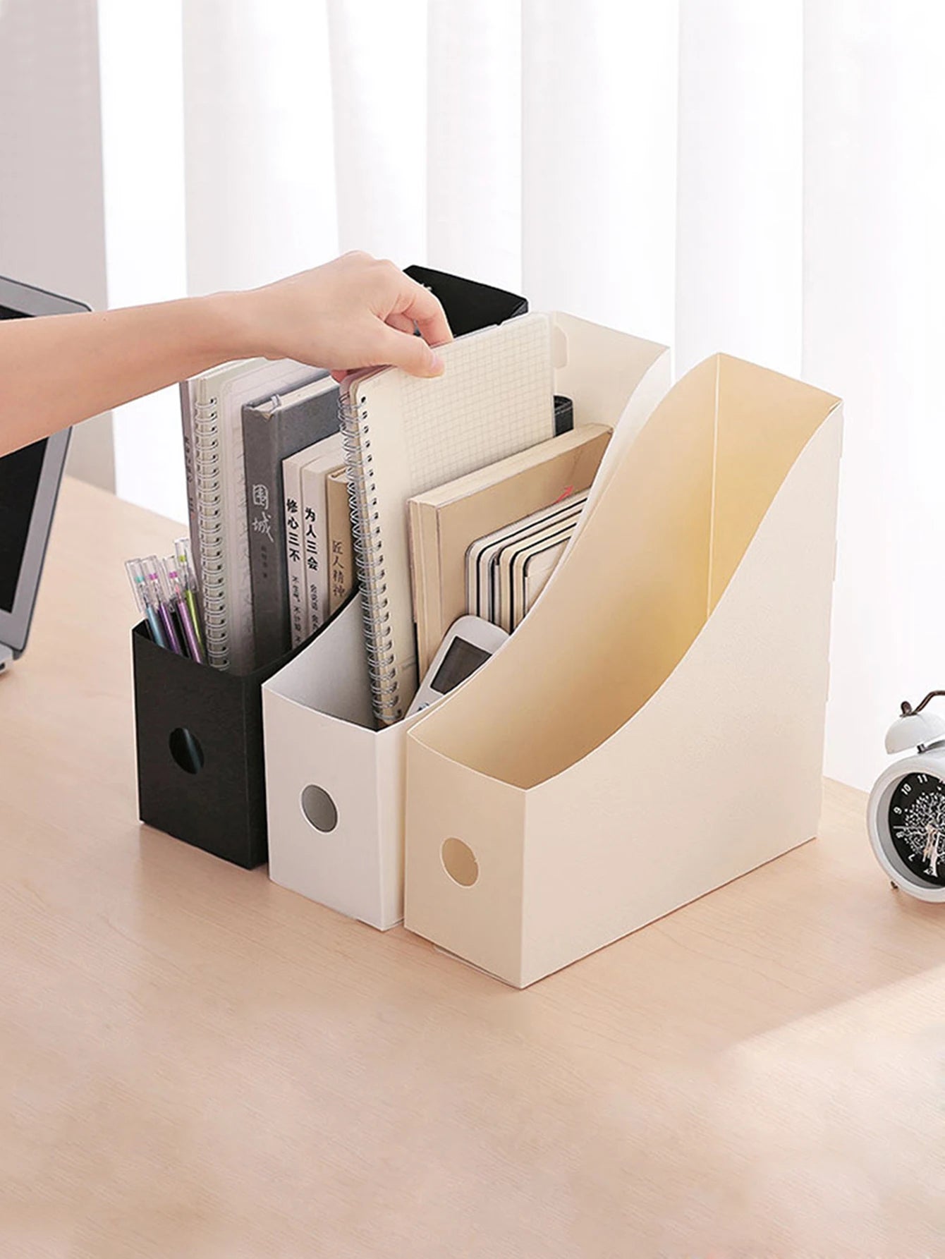Plastic Desktop File Organizer, Student Office Document Bookends Shelf Adjustable Bookshelf Storage Box for Home School Supplies