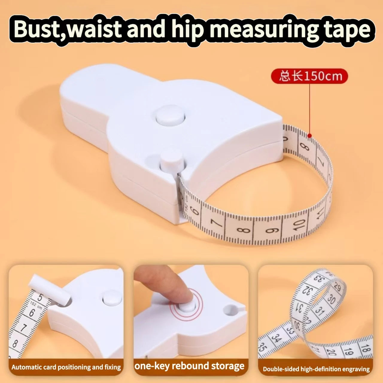 150cmAutomatic Telescopic Tape Measure Body Measuring Tape Sewing Ruler Tools Centimeter Tapes For Body Meter Measure White Tool