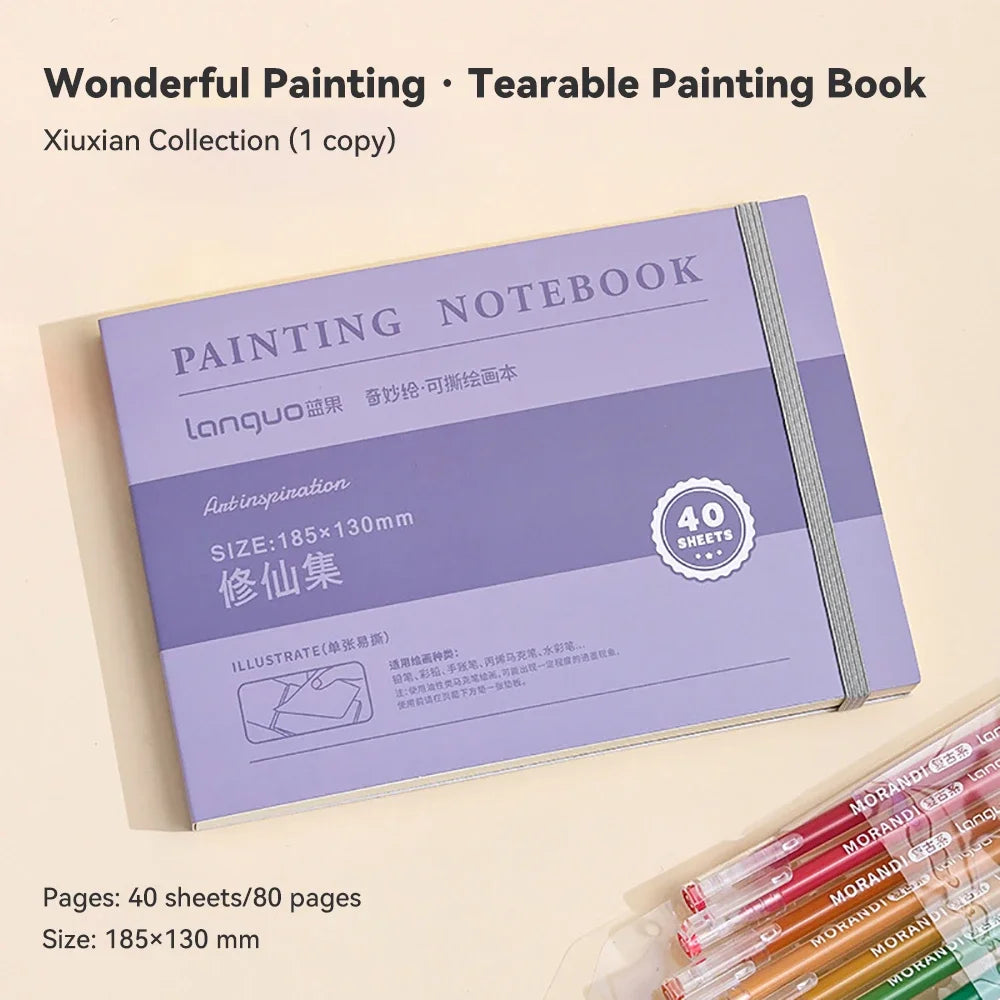 40sheet Tearable Drawing Notebook Sketchbook Handbook 250gsm Paper Mini Book for Watercolor Acrylic Marker Pen Gouache