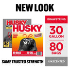 30 Gallon Large Drawstring Trash Bags, 80 Bags Heavy Duty Strong Garbage Bags for Kitchen Home Office, Thick Plastic Cleanup Bags, Easy Tie and Lift