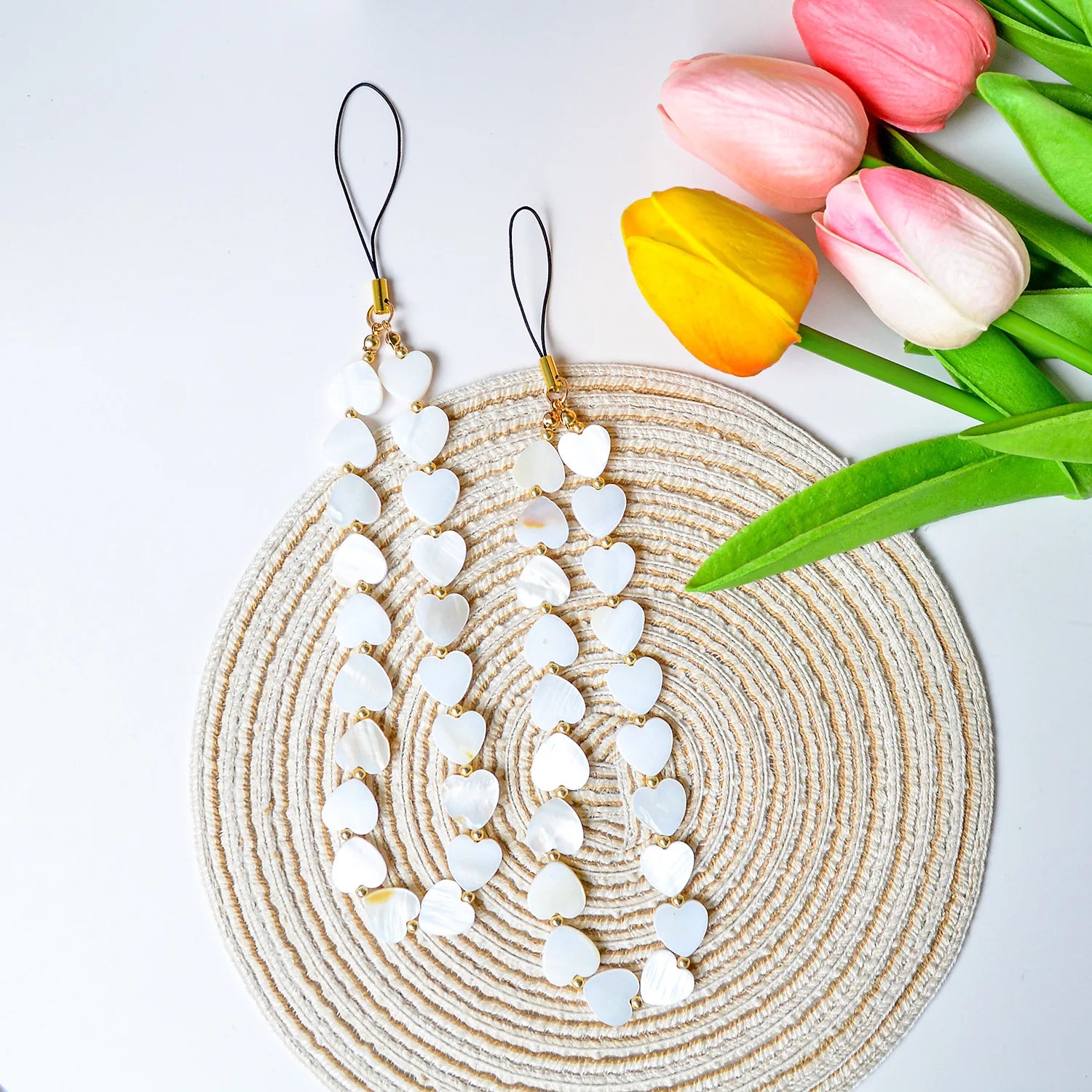 Simple Love Shell Beaded Keychain Mobile Phone Chain Pendant Fashion Mobile XYu Phone Case Accessories Female Jewelry Gifts