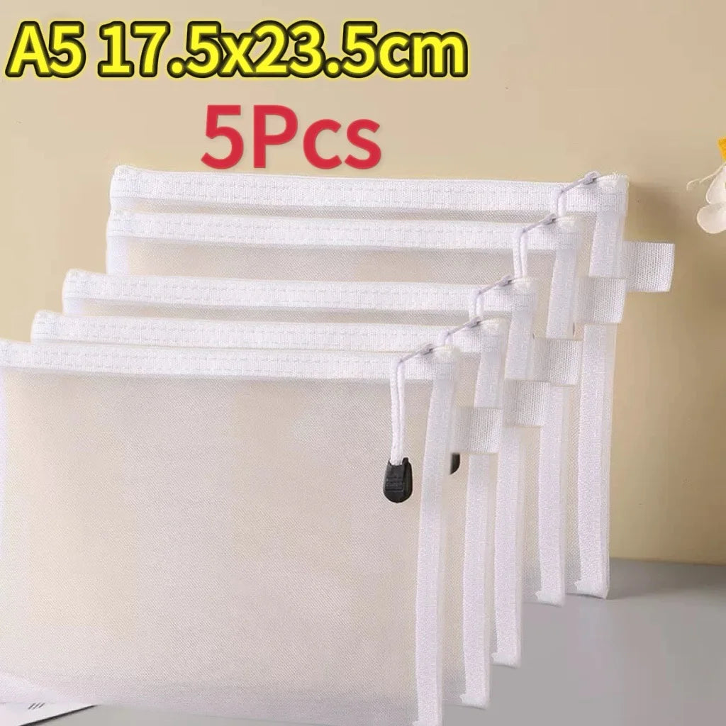 1-12pcs Mesh Zipper Pouch Student Waterproof Zip File Bag Makeup Bag School Office Supplies Miscellaneous Storage Organizer