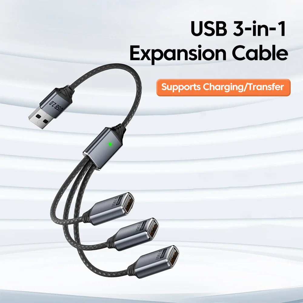 NNBILI 3 in 1 USB A/Type C Splitter HUB Expansion Cable Multi Port Expander Phone Charger  Adapter OTG Charging For Phone Table