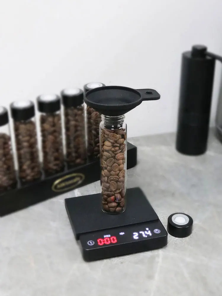 Coffee Beans Storage Container Glass Tube Bottle With Breathable Lid Wooden Display Rack Barista Accessories Coffeware Sets Gift