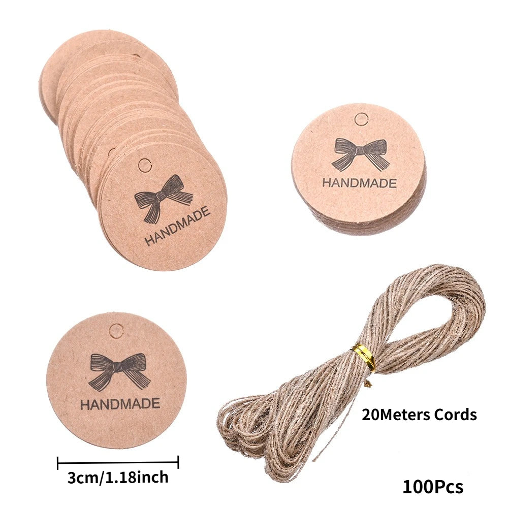 Kraft Paper Tags With Strings Handmade With Hang Garment Tags For Jewelry Crafts Price Candy/Gift/Cookies Display Label Card
