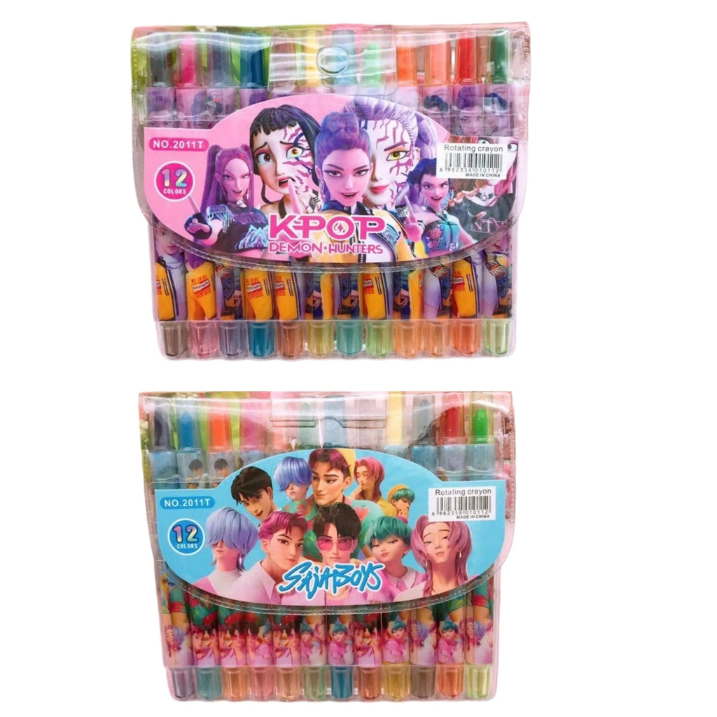 Popular rotating crayons girl group style 12 colors cute drawing tools for kids students daily coloring painting stationery