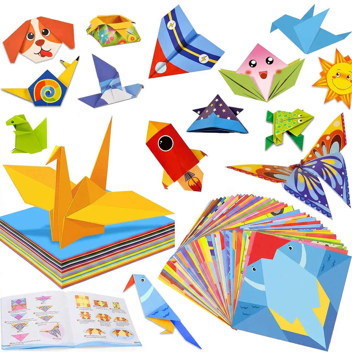 Origami Paper Set 96-208Pcs Craft Paper Kit with Instructional Book Art Projects Supplies for School Class Craft Lessons Gifts