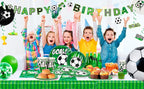 Soccer Party Decorations,113pcs Party Decorations&Tableware Set-Soccer Birthday Banner Balloons Whistle Keychain Plates etc