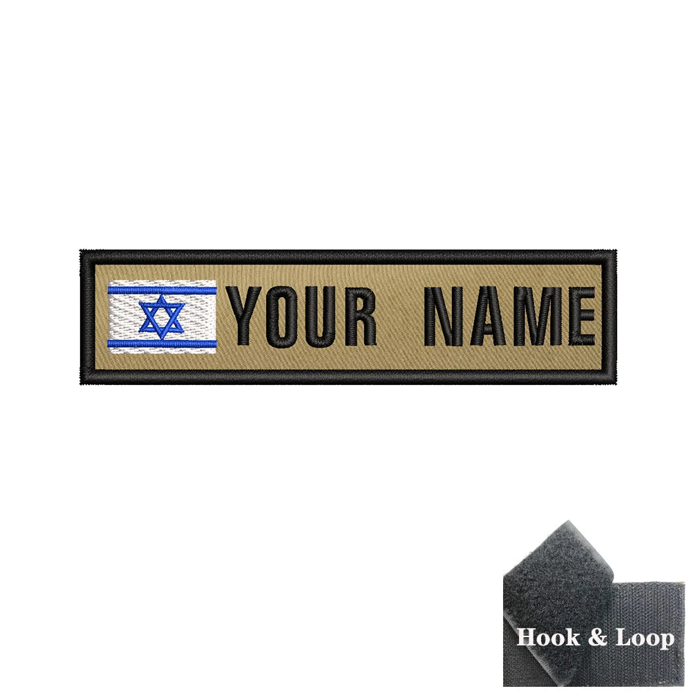 1PC 10cmX2.5cm Custom Name Flag Patch Badge Khaki Iron On Or Hook Loop Netherlands Russia Lithuania France Italy Spain Israel