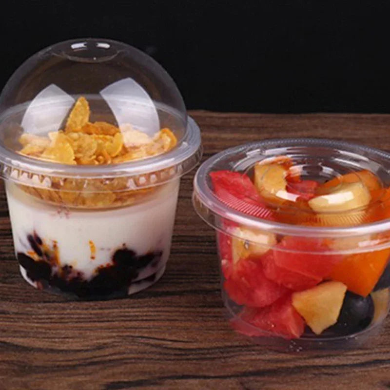 250ML Disposable Salad Cup 50/100Pcs Transparent Plastic Dessert Cups Bowls Container with Dome/Flat Lids for Ice Cream Cupcake