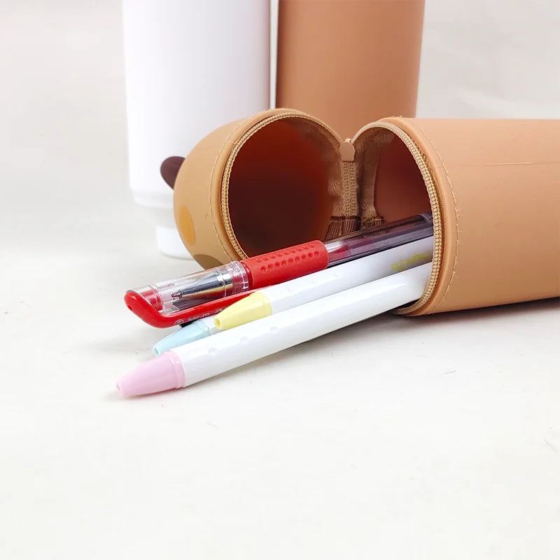 1PCS Kawaii Animals Silicone Telescoping Pencil Case Student Large Capacity Stationery Bag Giraffe/ Bee/Panda Learn Stationery