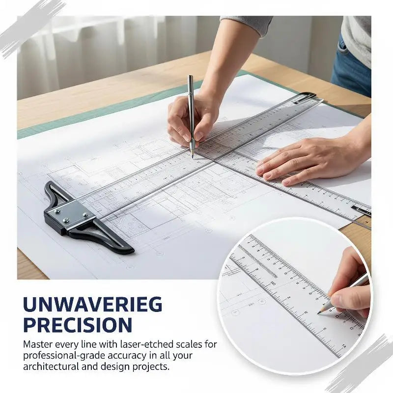 @*T Square Ruler High Precision Plastic Drafting Ruler 45/60/70/80cm Removable for Architect Office Drafting DIY Art Project