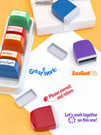 8 Teacher stamps Classroom Teacher Fun Automatic inking stamps for Grading Office Teachers English Spanish Optional Teacher