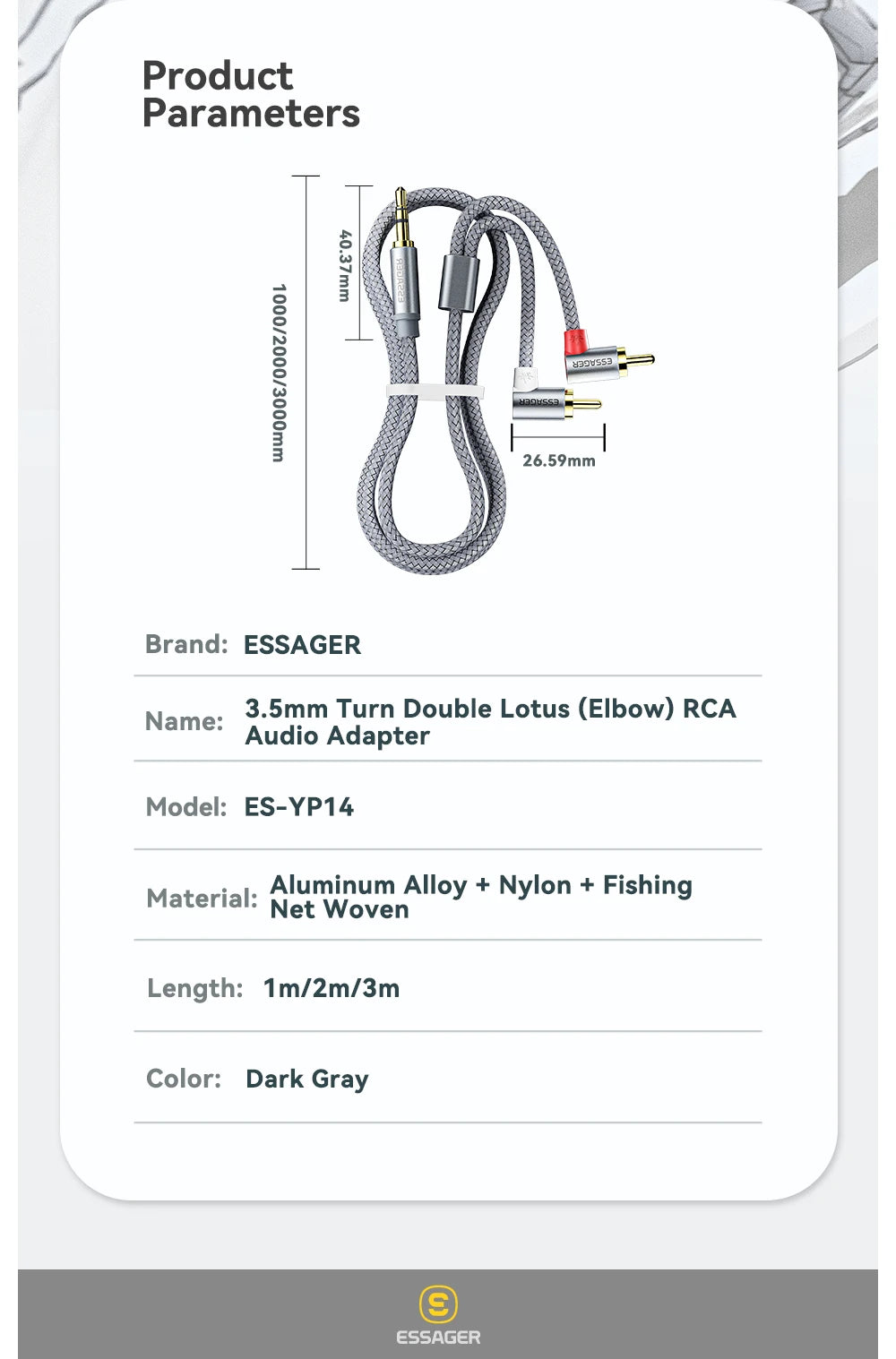 Essager 90 ° Angle RCA Audio Stereo Cable Jack 3.5mm to 2RCA Cable Splitter Male Adapter For Amplifiers Audio Home Theater Wire