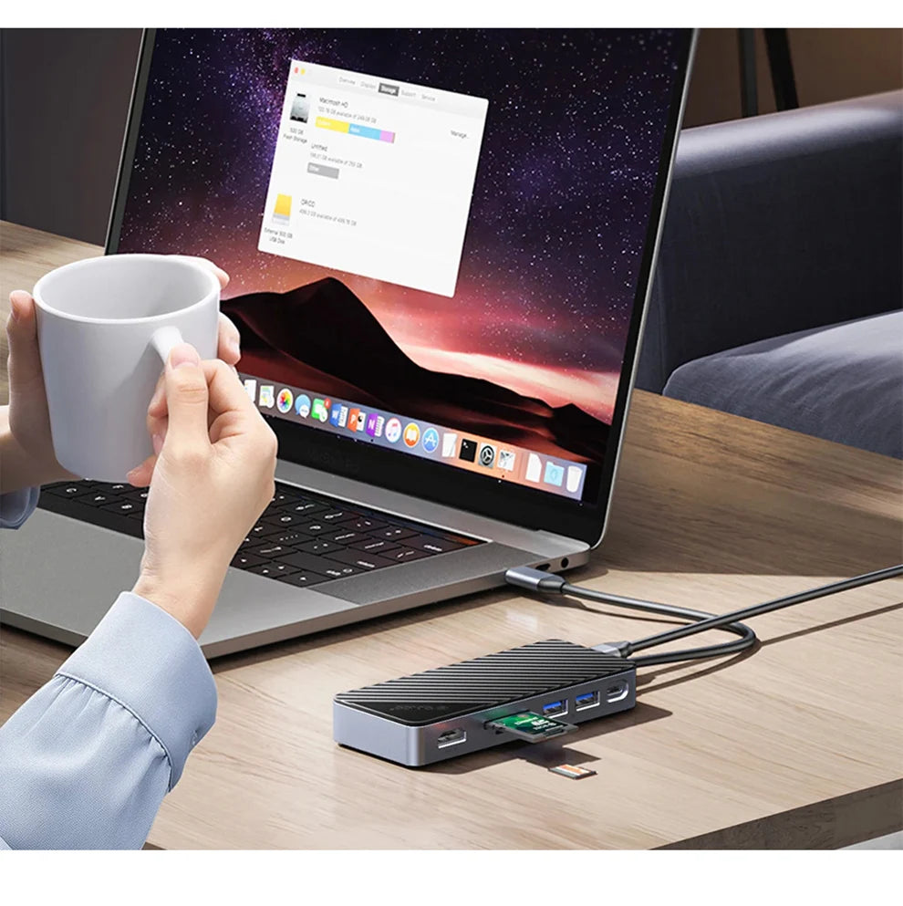 ORICO M.2 SSD Enclosure USB C Hub Splitter PD100W Extension Docking Station 10Gbps M2 NVMe SATA External Case 4K 60Hz HDMI-Com