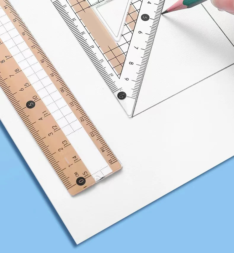 8-Piece Set of Measuring Rules for Students Including Compass Measuring Angle Ruler Triangular Ruler Measuring and Drawing Compl