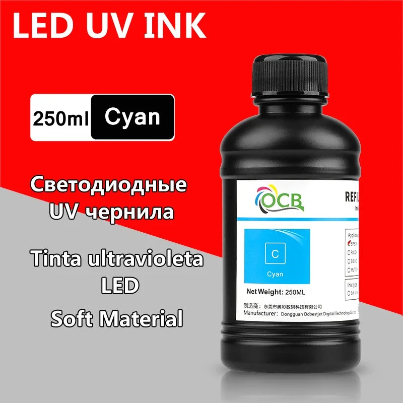 250ML Bottle LED UV Ink For Epson L800 L805 L1800 R290 R330 1390 1400 1410 UV Printer Ink UV Varnish Gloss Ink Hard INK Soft