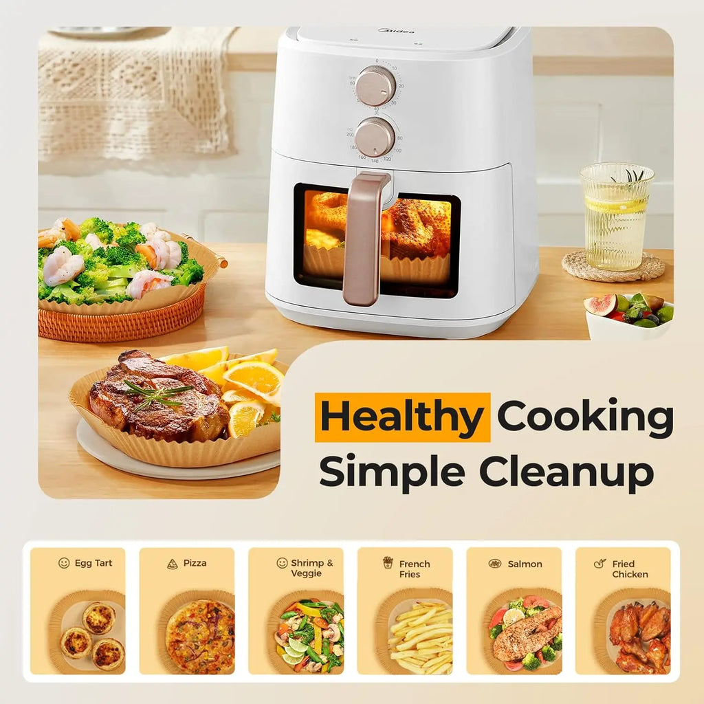 Air Fryer Paper Liners 50Pcs, 8 Inch Square Non-Stick Parchment Liners, Disposable Bleach Free Liners for Air Fryer & Microwave