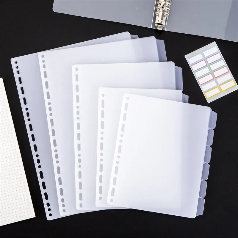 A4 A5 B5 Binder Dividers Genera Holes Binder Index 5 Tabs Frosted Plastic Planner Divider for Round Ring Binder Sheet Protector