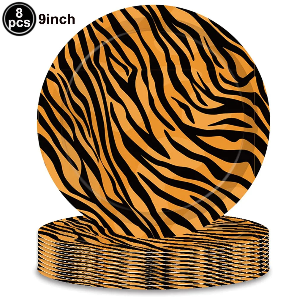 Jungle Safari Wild Animal Party Supplies Disposable Jungle Zoo Animal Print Paper Plates Napkins for Birthday Party Baby Shower