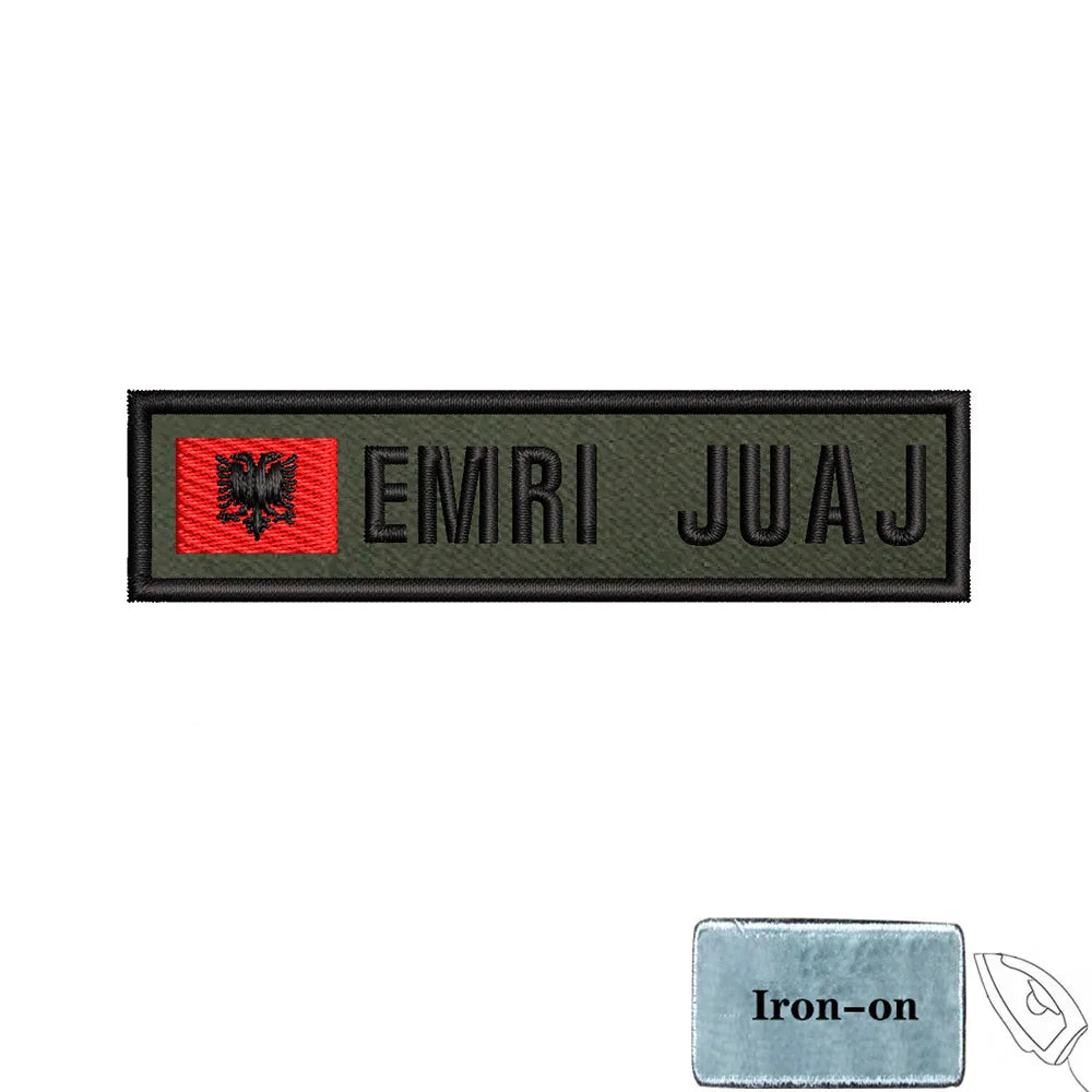 1PC 10cmX2.5cm Custom Name Flag Patch Stripes Badge Iron On Or Hook Loop Armband Germany Luxembourg Armenia Serbia green