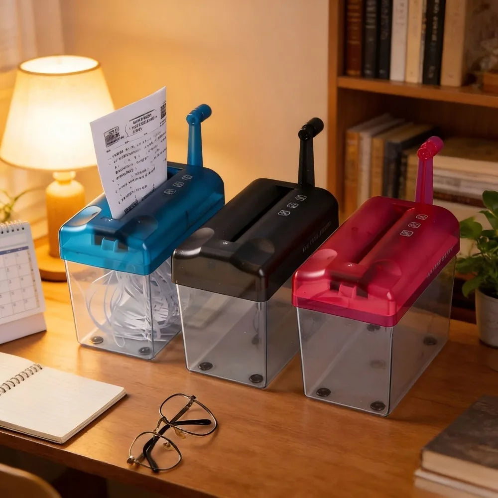 Durable Mini Manual Paper Shredder Transparent Non-slip Base Paper Sharper ABS Hand Crank Document Destroyer Home