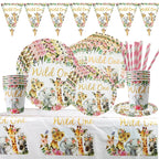 Pink Gold Animal Wild One Birthday Party Tableware Set Forest Decoration One Birthday Jungle Safari Party Supplies