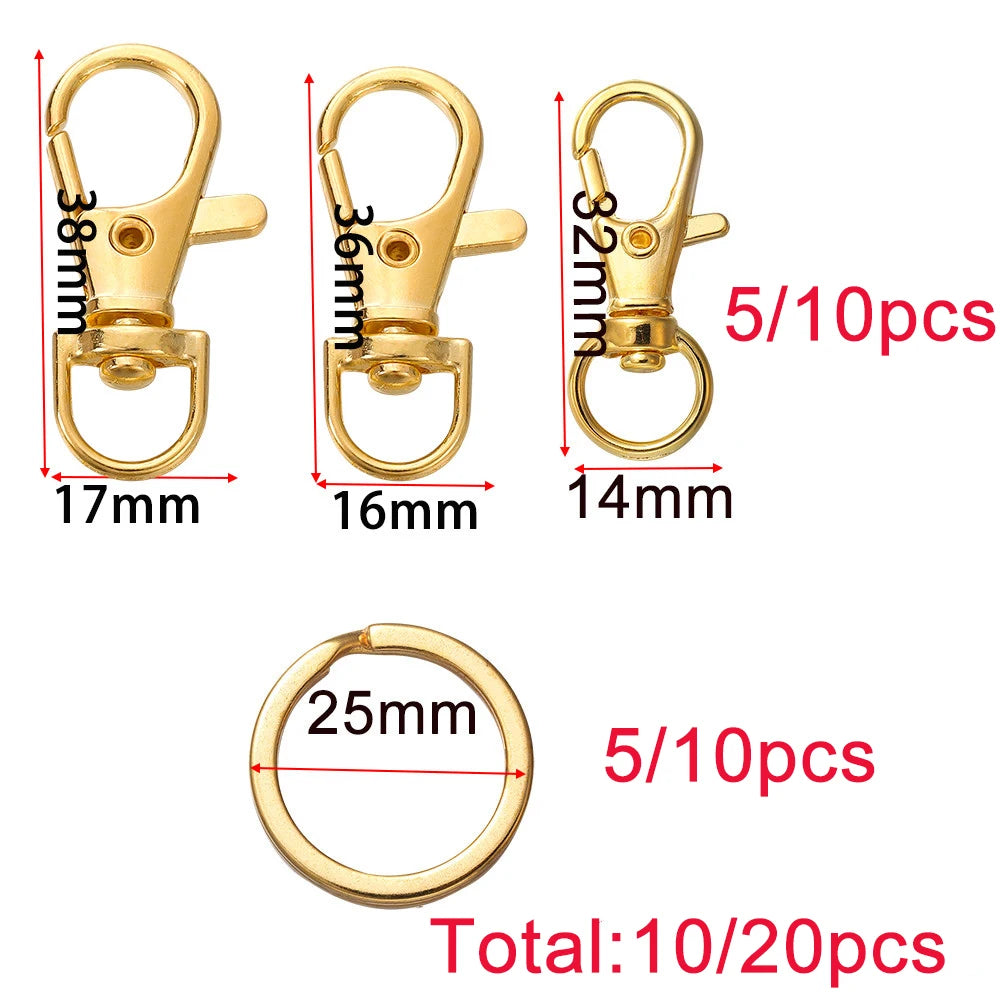 10/20Pcs Swivel Clasps Set Lanyard Snap Hooks with Key Chain Rings Keychain Clip Hooks for DIY Necklace Bracelet Chain Supplies