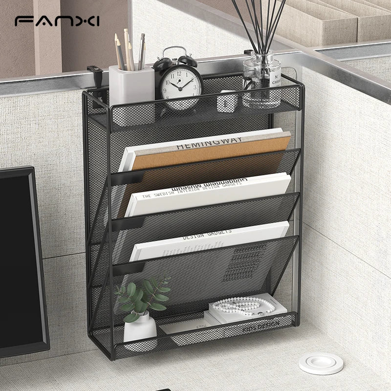 5 Pocket Mesh Hanging Wall File Organizer, Wall Mounted Mail Paper Document Folder Holder,Magazine Rack for Office Home School.