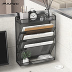 5 Pocket Mesh Hanging Wall File Organizer, Wall Mounted Mail Paper Document Folder Holder,Magazine Rack for Office Home School.