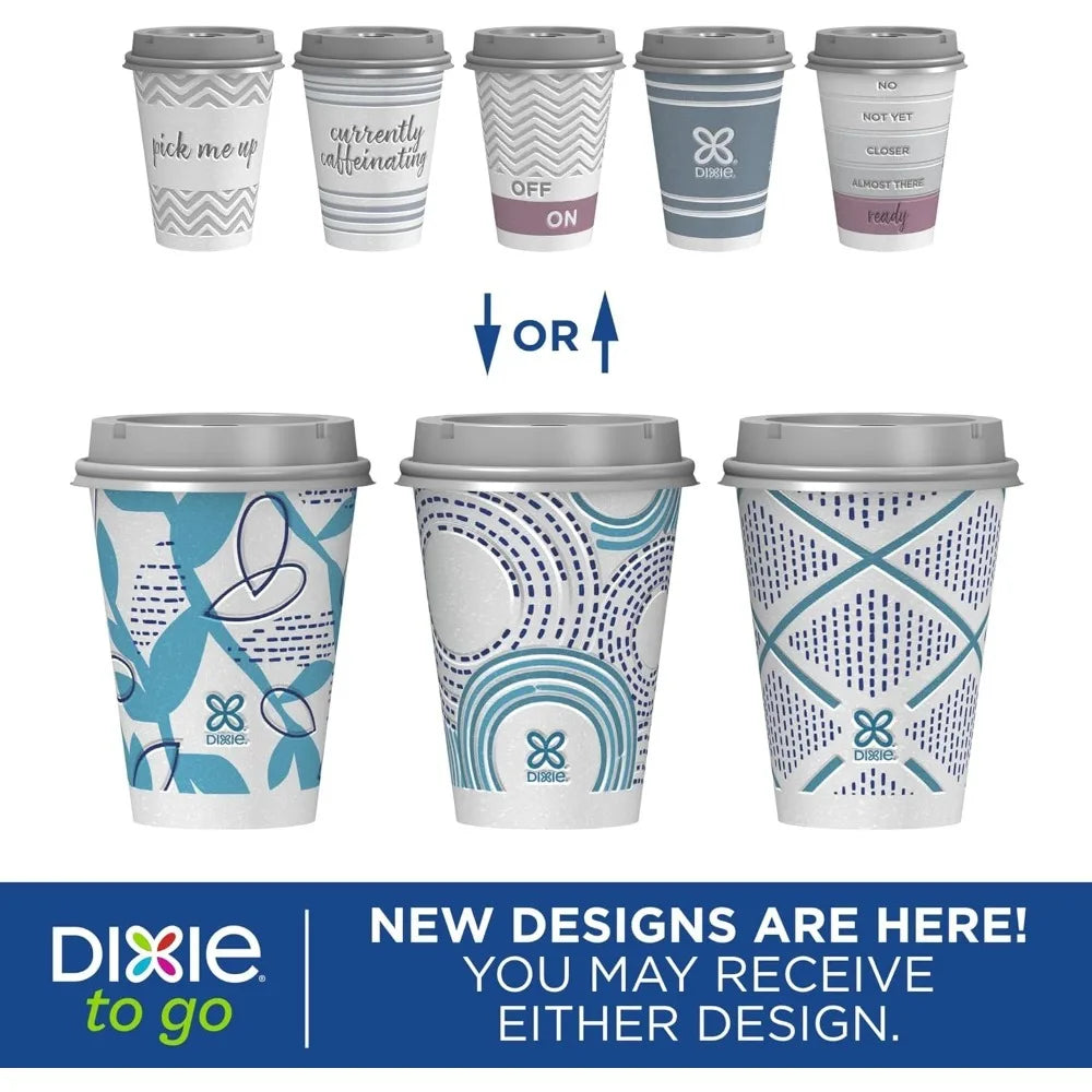 12 Oz Insulated Disposable Paper To‑Go Cups 14 Pack with Lids, Non‑Slip Leak‑Resistant Plant‑Based Travel Cups for Hot Cold Drinks