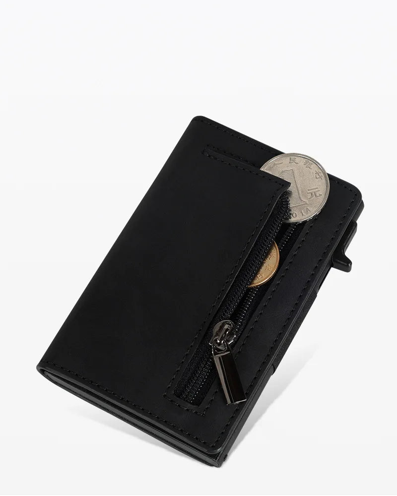 RFID Blocking Pop-up Minimalist Wallet for Men, Luxury Magnetic Leather Credit Card Holder, Unisex Slim Bank Cardholder Purse