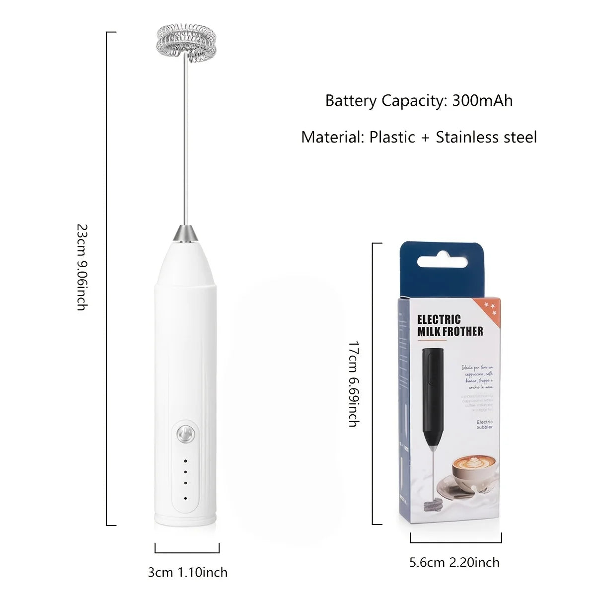 Handheld Milk Frother Type-C Rechargeable Cordless Foam Maker 304 Stainless Steel Mini Mixer for Coffee Matcha Egg Baking Home