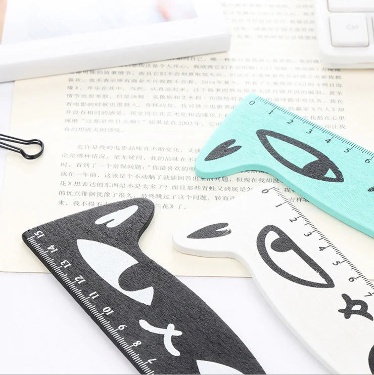 1 Pcs Lytwtw's Cute Kawaii Black Cat Kitten Straight Ruler Wooden Tools Cartoon Sewing Drawing Office School Stationery supplies