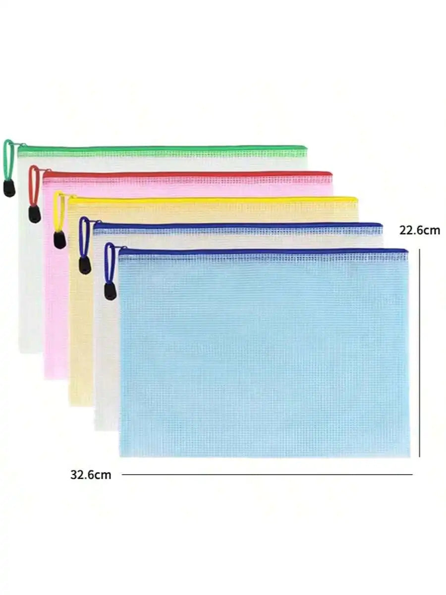 10pcs A4 zipper bag Multi-color waterproof plastic file bag Multi-purpose travel storage office supplies home organizing bag